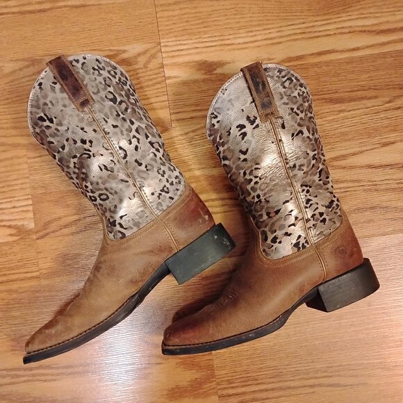Ariat Square Toe Leopard Print Cowgirl Boots - Picture 1 of 11